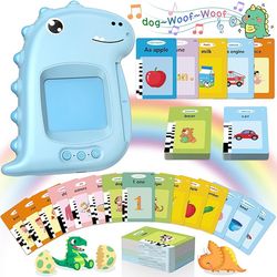 flueston toddler toys talking flash cards, learning toys for 2 3 4 5 year old boys and girls, kids gifts dinosaur montes