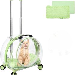 transparent & fully breathable pet carrier backpack with trolley wheels for dogs, cats, parrots or bunnies
