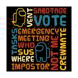 among us glossary retro svg, trending svg, where impostor svg, vote svg, who sus svg, not me svg, crewmates svg, among u
