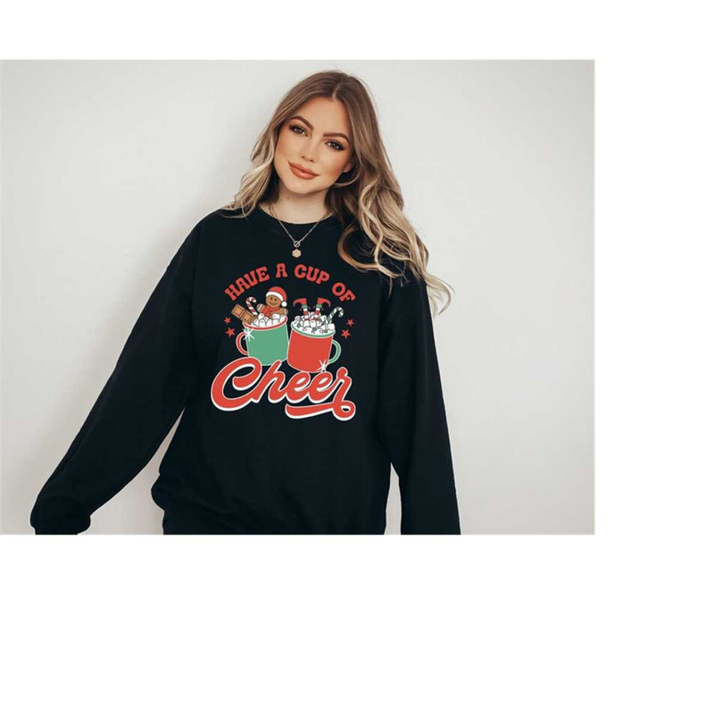 Have a Cup of Cheer Cocoa Sweater, Vintage Christmas, Christmas Sweatshirt, Women's Cute Santa, Xmas Graphic Pullover, H.jpg
