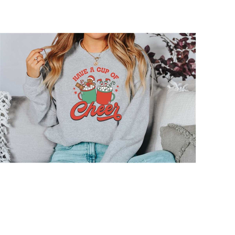 Have a Cup of Cheer Cocoa Sweater, Vintage Christmas, Christmas Sweatshirt, Women's Cute Santa, Xmas Graphic Pullover, H 2.jpg
