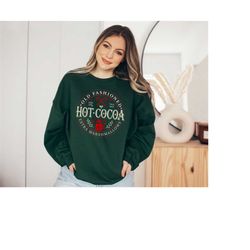 hot cocoa holiday sweater, vintage christmas, christmas sweatshirt,  cute santa, xmas graphic pullover, holiday ugly swe