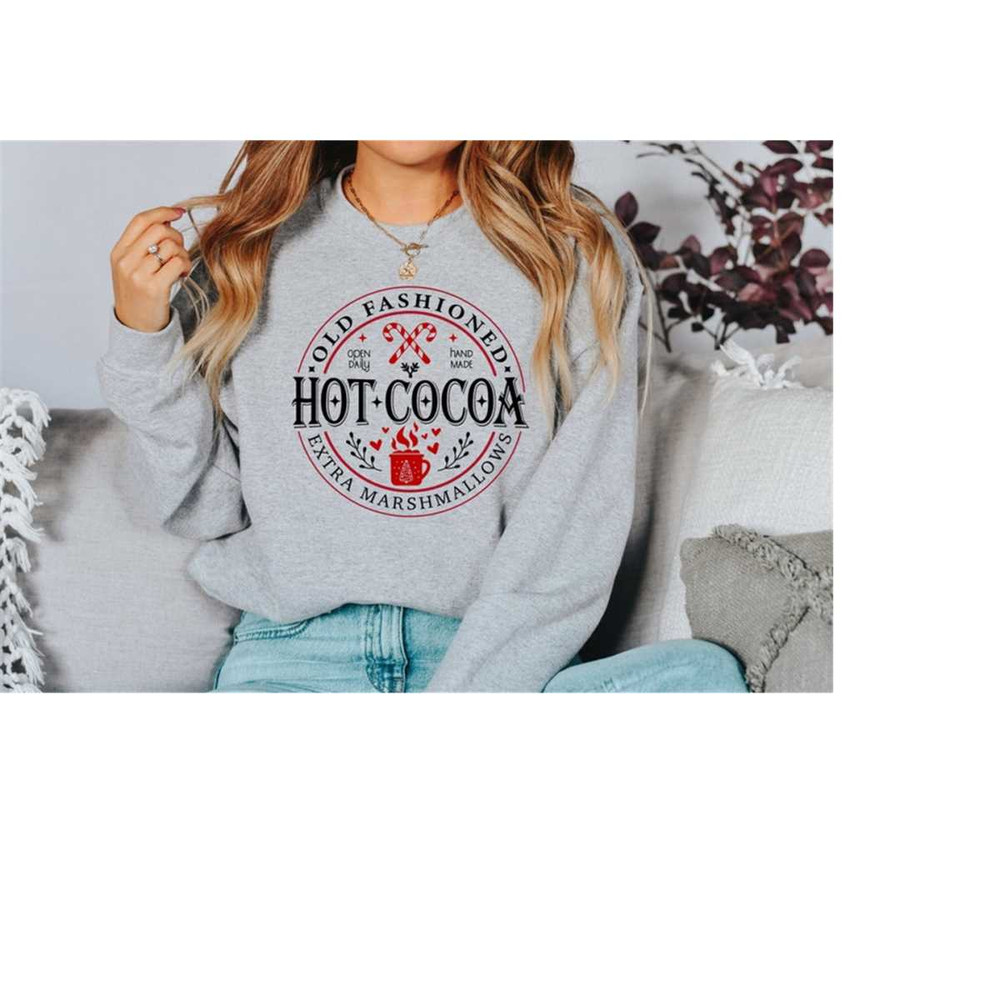 Hot Cocoa Holiday Sweater, Vintage Christmas, Christmas Sweatshirt, Cute Santa, Xmas Graphic Pullover, Holiday Ugly Swe.jpg