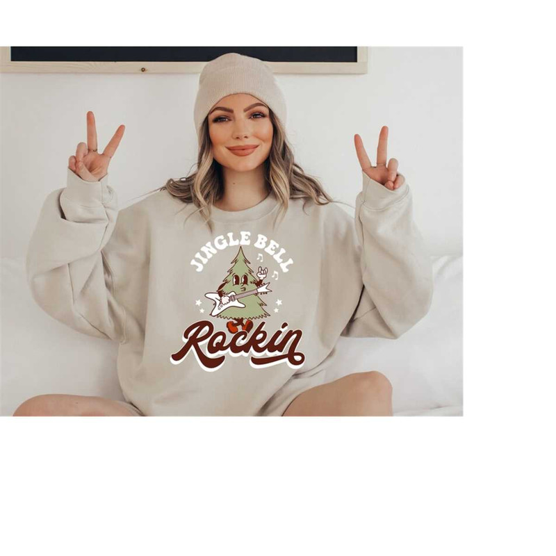 Jingle Bell Rockin' Roll Sweater, Vintage Christmas, Christmas Sweatshirt, Womens Cute Santa, Xmas Graphic Pullover, Hol.jpg