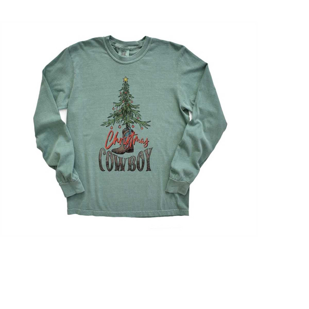 Long Sleeve Retro Christmas Comfort Colors shirt, Christmas Cowboy Shirt, Vintage Christmas Santa Shirt, Xmas Shirt, Ret.jpg