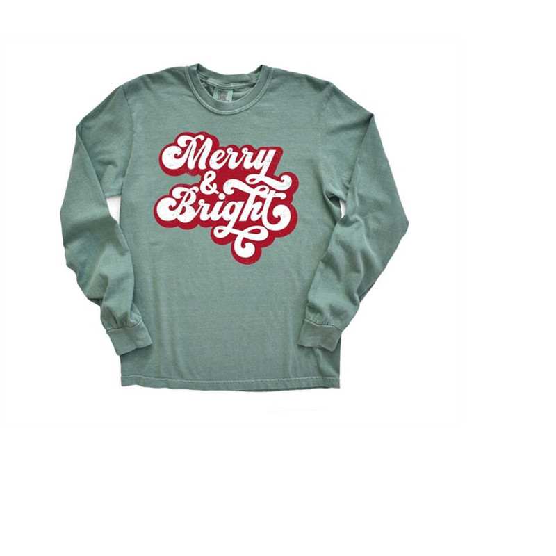 Long Sleeve Retro Christmas Comfort Colors shirt, Merry and Bright Boho Font, Vintage Holiday Shirt, Santa Shirt, Retro.jpg