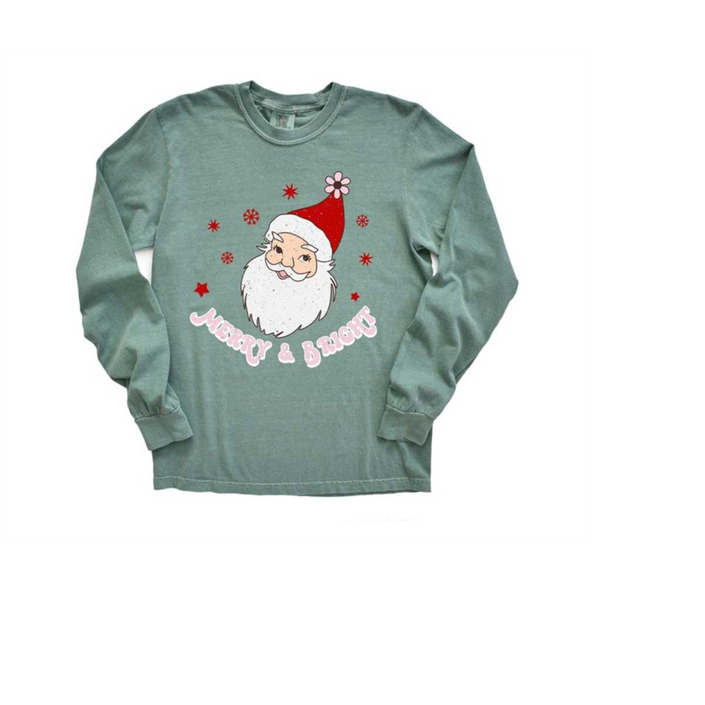 Long Sleeve Retro Christmas Comfort Colors shirt, Merry and Bright Santa Slay, Vintage Holiday Shirt, Santa Shirt, Retro.jpg