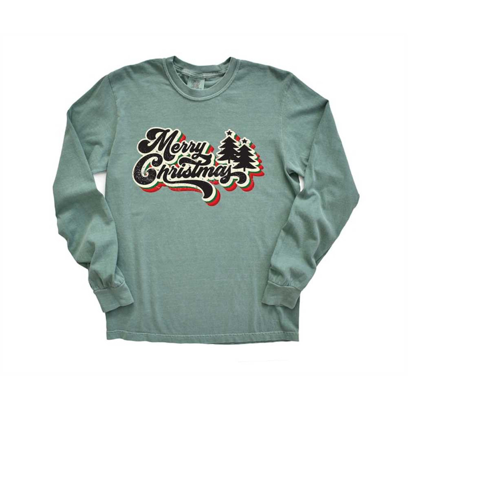 Long Sleeve Retro Christmas Comfort Colors shirt, Merry Christmas Boho Tree, Vintage Holiday Shirt, Santa Shirt, Retro C 2.jpg