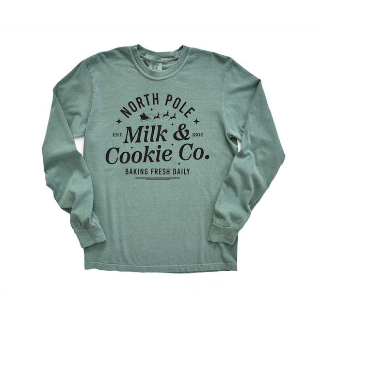 Long Sleeve Retro Christmas Comfort Colors shirt, Milk And Cookies North Pole, Vintage Holiday Shirt, Santa Shirt, Retro 1.jpg