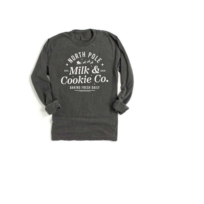 Long Sleeve Retro Christmas Comfort Colors shirt, Milk And Cookies North Pole, Vintage Holiday Shirt, Santa Shirt, Retro.jpg