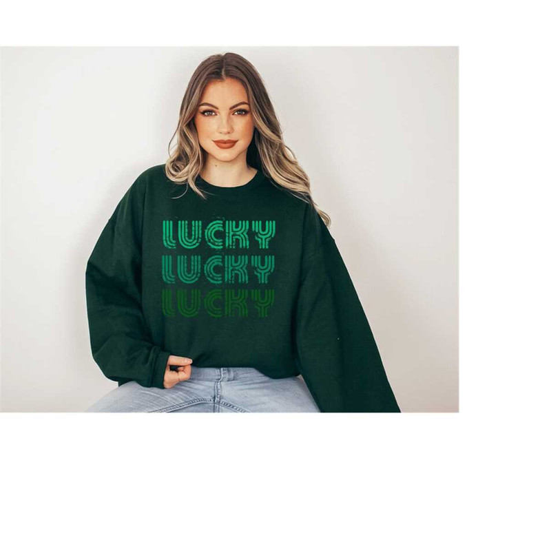 Lucky Retro Sweatshirt, Lucky Clover Sweater, St Patricks Day Sweatshirt, Lucky Pullover, Womens Lucky Sweatshirt, Lucky 1.jpg