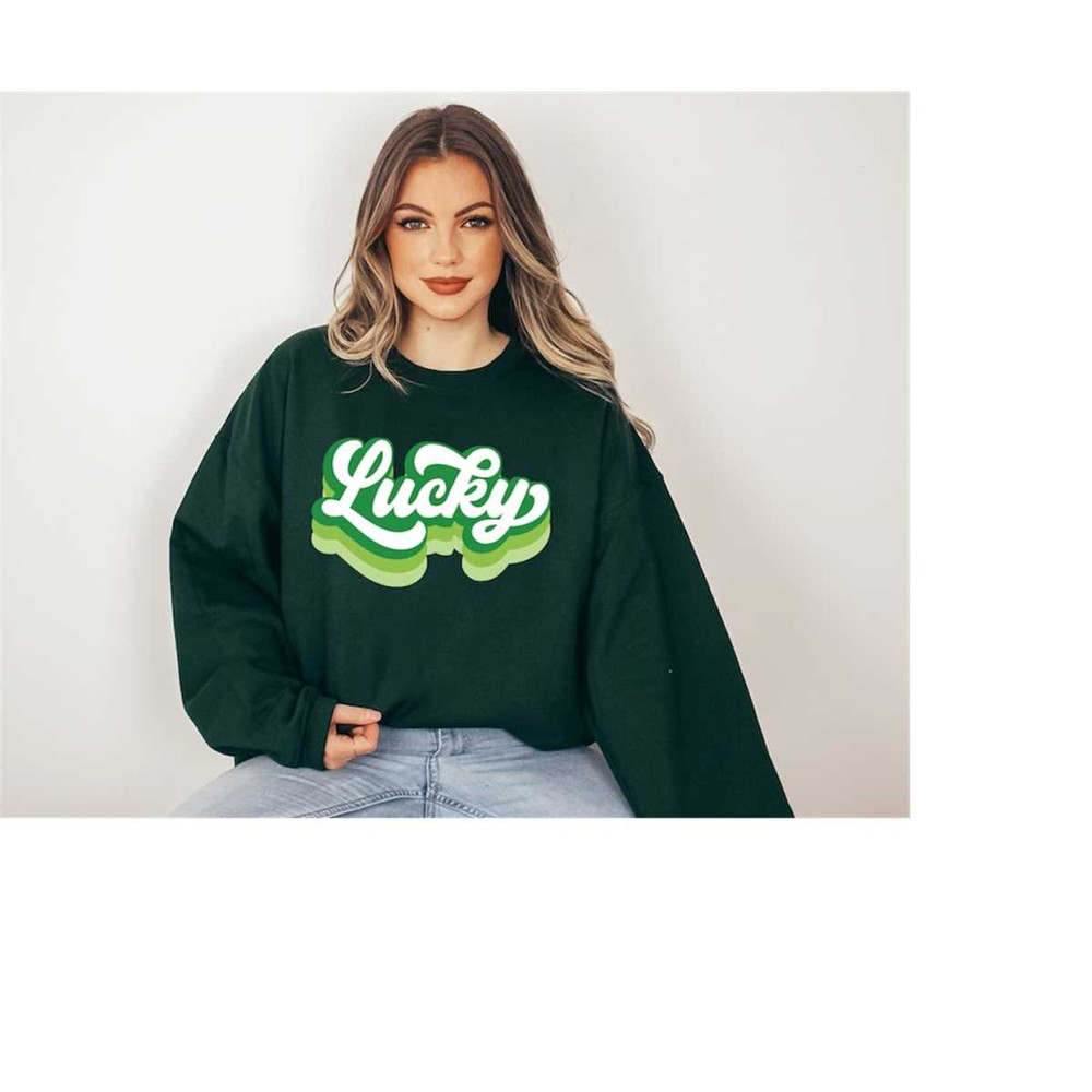 Lucky Retro Sweatshirt, Lucky Clover Sweater, St Patricks Day Sweatshirt, Lucky Pullover, Womens Lucky Sweatshirt, Lucky 10.jpg