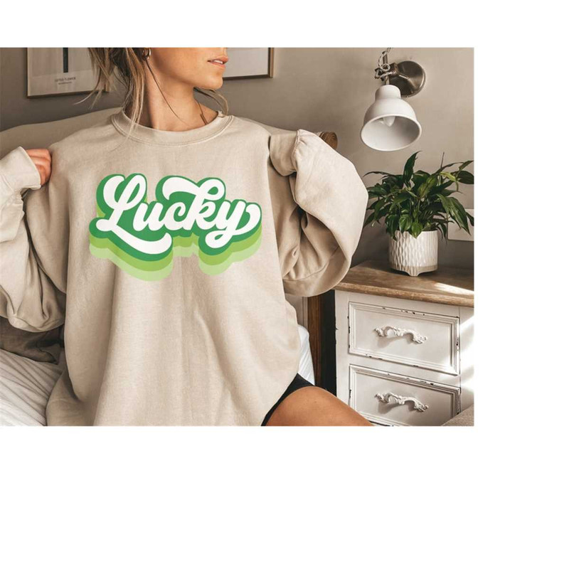 Lucky Retro Sweatshirt, Lucky Clover Sweater, St Patricks Day Sweatshirt, Lucky Pullover, Womens Lucky Sweatshirt, Lucky 14.jpg