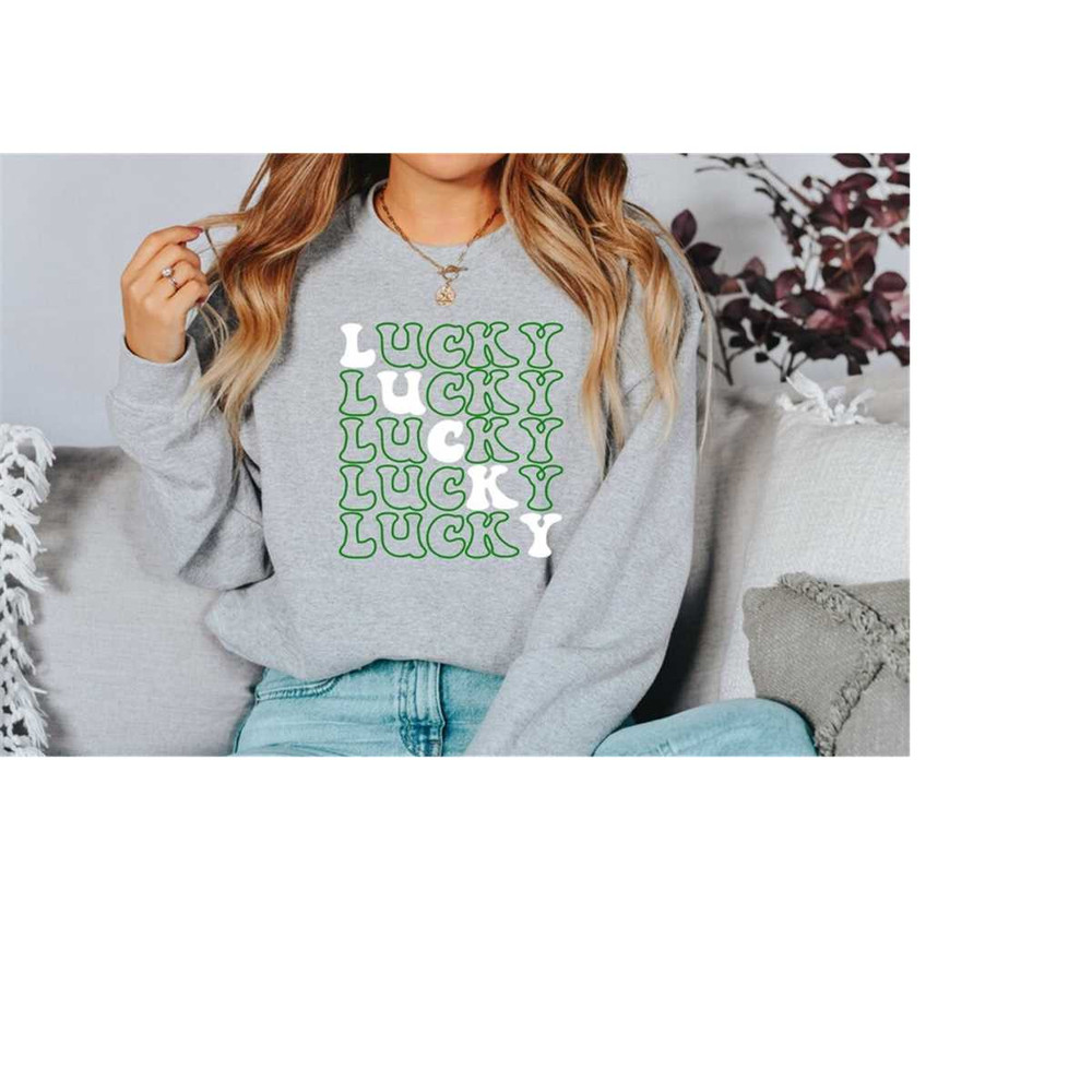 Lucky Retro Sweatshirt, Lucky Clover Sweater, St Patricks Day Sweatshirt, Lucky Pullover, Womens Lucky Sweatshirt, Lucky.jpg
