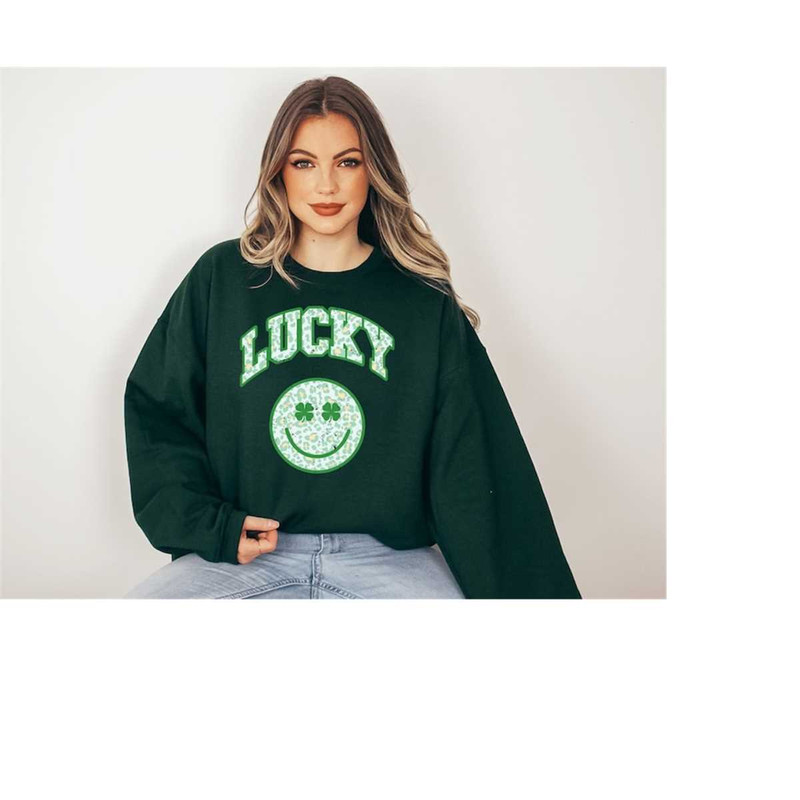 Lucky Retro Sweatshirt, Smiley Face Sweater, St Patricks Day Sweatshirt, Lucky Pullover, Womens Lucky Sweatshirt, Lucky 1.jpg
