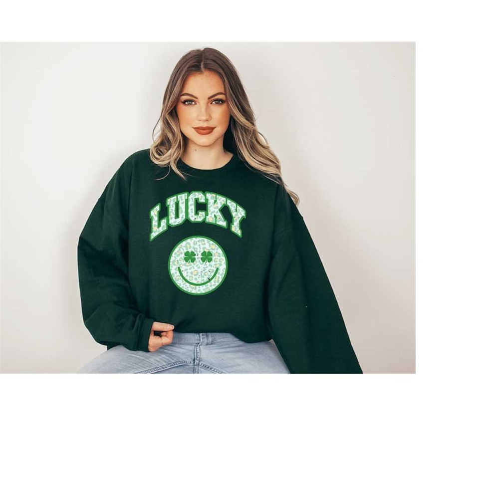 Lucky Retro Sweatshirt, Smiley Face Sweater, St Patricks Day Sweatshirt, Lucky Pullover, Womens Lucky Sweatshirt, Lucky.jpg