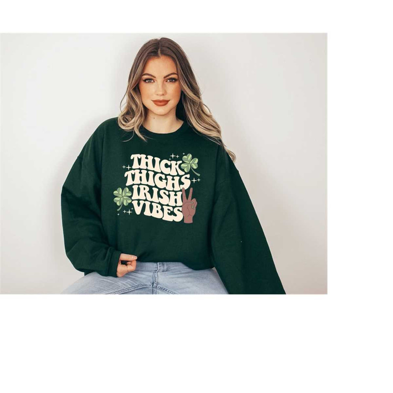 Lucky Retro Sweatshirt, Thick Thighs Irish Vibes, St Patricks Day, Lucky Pullover, Womens Lucky Sweatshirt, Lucky Crewne 1.jpg