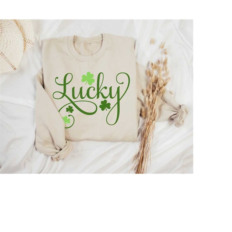 Lucky Script Sweatshirt, Lucky Clover Sweater, St Patricks Day Sweatshirt, Lucky Pullover, Womens Lucky Sweatshirt, Luck.jpg