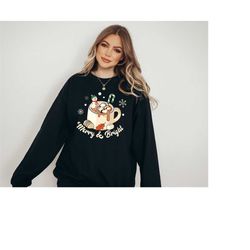 merry and bright santa sweater, vintage christmas, christmas sweatshirt, womens cute santa, xmas graphic pullover, holi
