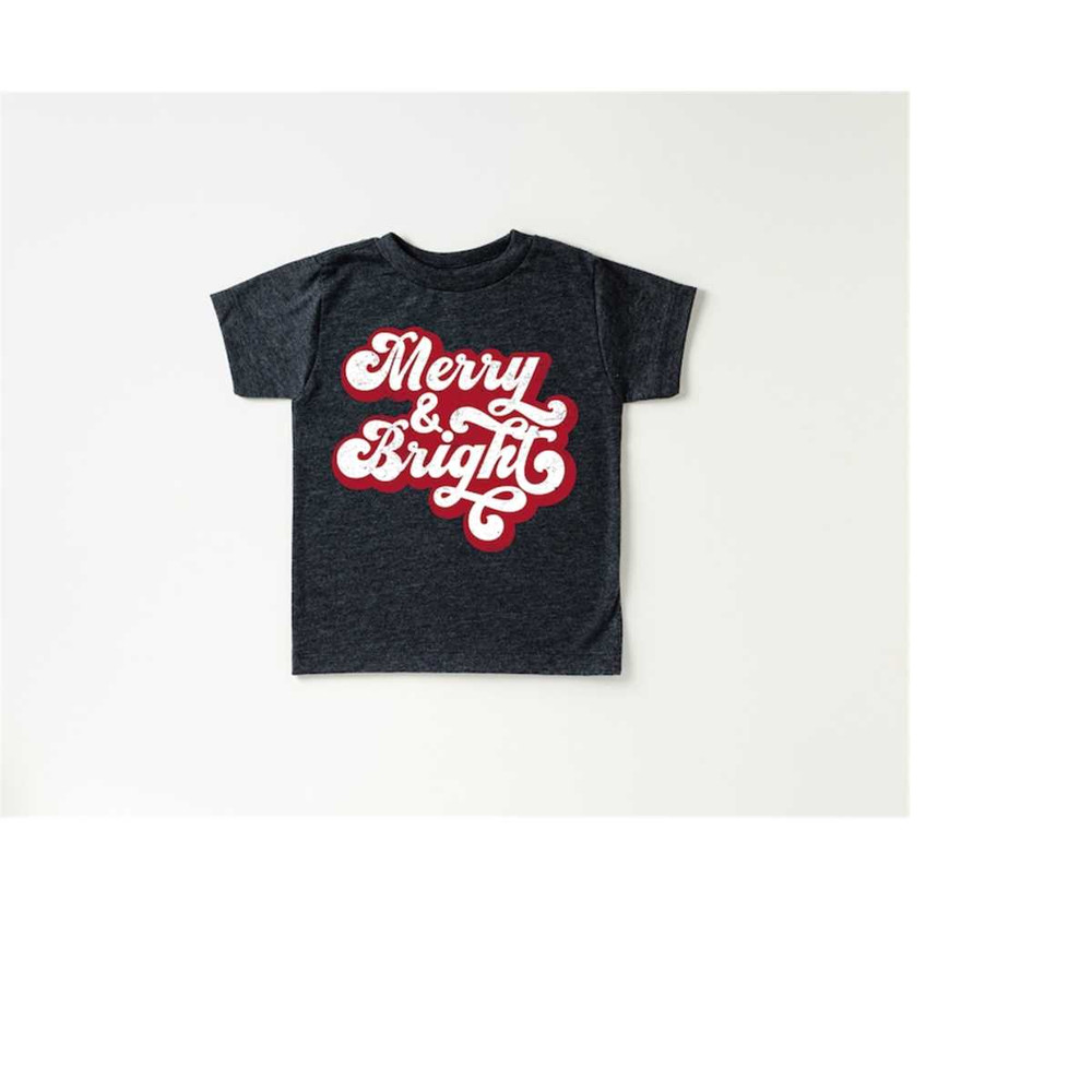 Merry And Bright Toddler Tee, Christmas Season Shirt, Cute Holiday Girls Shirt, Toddler Youth Santa Tee, Retro Boho Cute 1.jpg