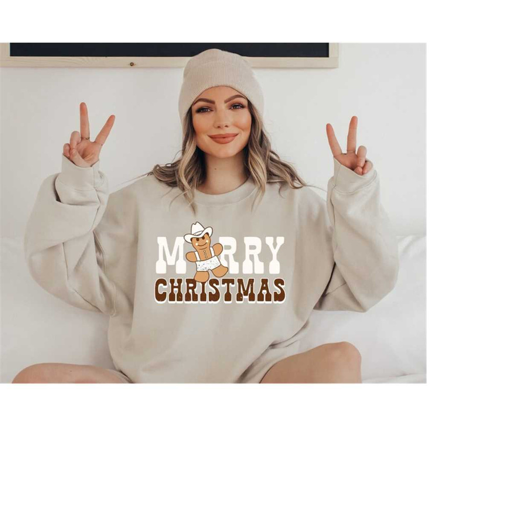 Merry Christmas Gingerbread Sweater, Vintage Christmas, Christmas Sweatshirt, Womens Cute Santa, Xmas Graphic Pullover,.jpg