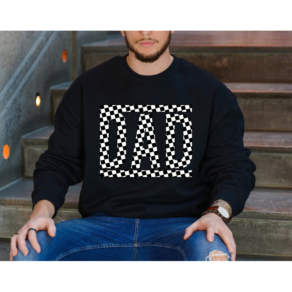 Checkered Dad Sweatshirt, Father's Day Shirt, Checkered Sublimation Tee, Retro Dad Tshirt, Fathers Day Gift, Race Lover Dad Shirt.jpg