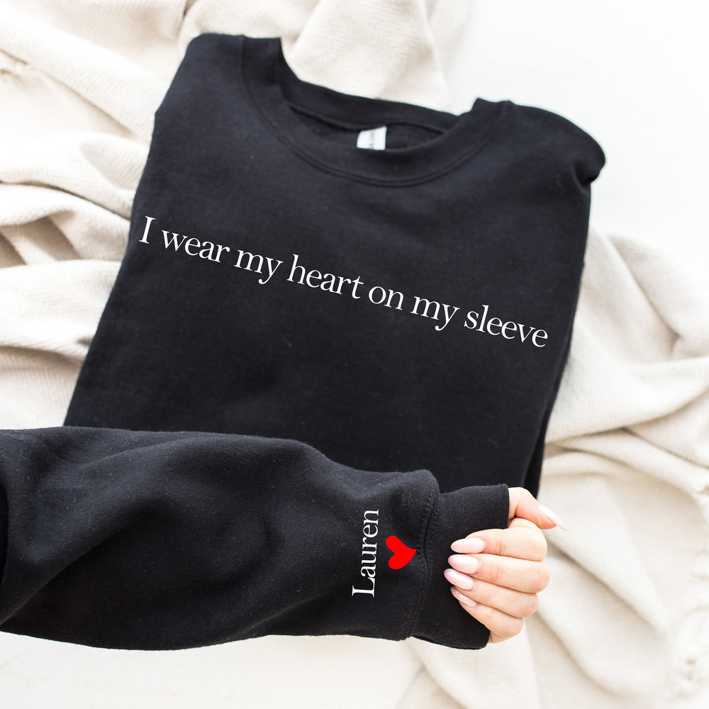 I Wear My Heart On My Sleeve Sweatshirt,Gift for Mom, Custom Mama Sweatshirt with kids Name on Sleeve, Mother Day Gift for Mom, 2.jpg