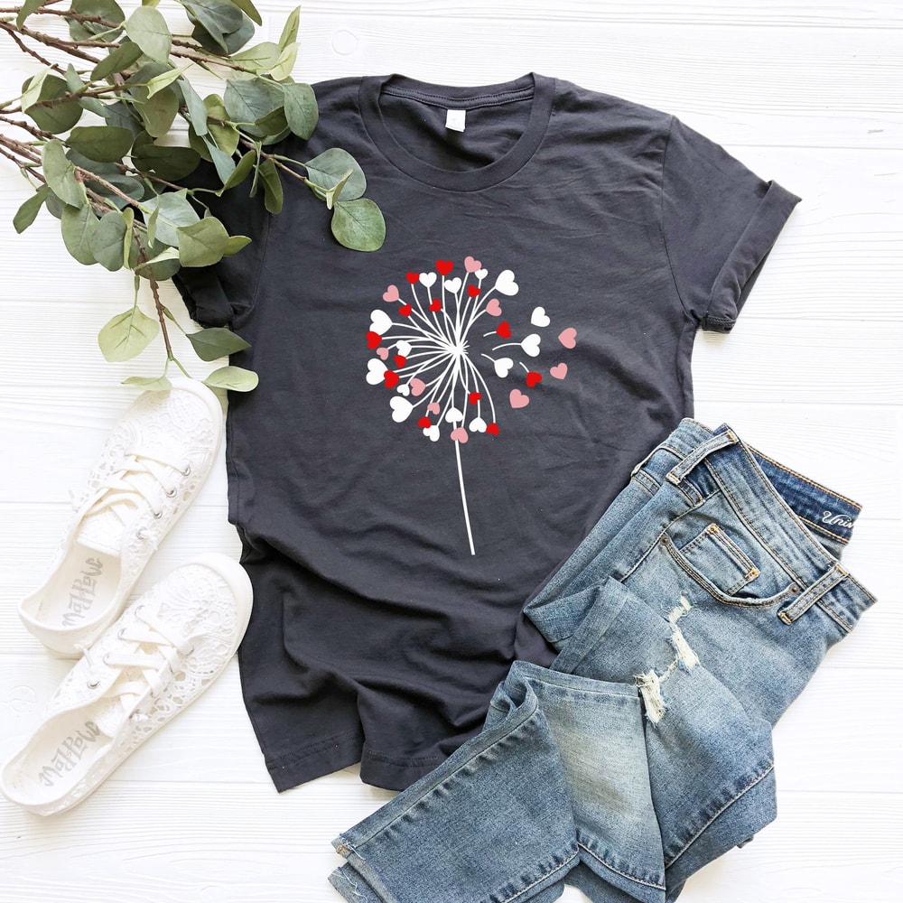 Dandelion Heart Shirt,Lovers Heart Couple Shirt, Valentine's Day Sweater,Valentine Flower Shirt,Gift for Valentines,Cute Lovers Sweater,Xoxo.jpg