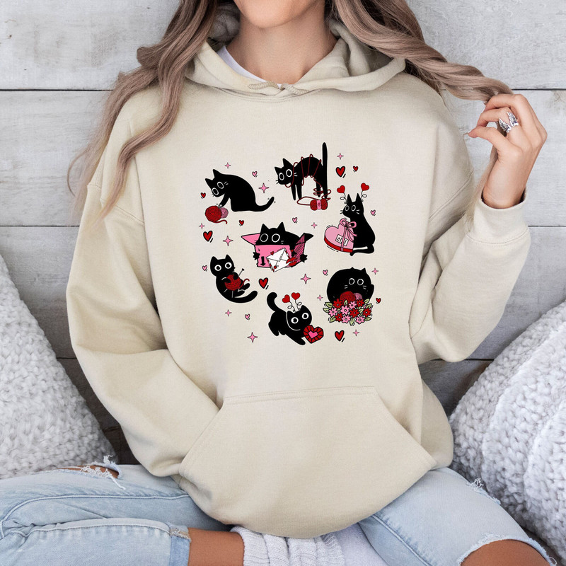 Black Cat Valentine Shirt, Cat Valentines Day, Happy Valentines Day, Cat Mom Valentines Tee, Pet Valentine Sweatshirt, Black Cat Hearts Gift.jpg