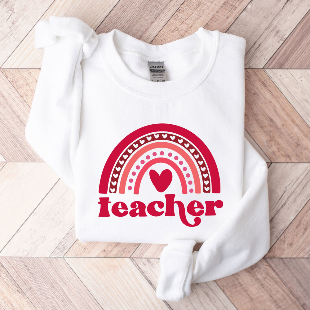 Cute Teacher Valentine Sweatshirt, Retro Heart Sweatshirt, Women's Valentines Day Sweatshirt, Love Valentine Sweatshirt, Valentines Day Gift.jpg
