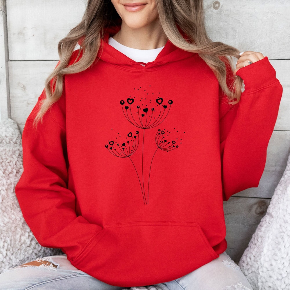Dandelion Heart Shirt, Valentine Day Tee, Wildflower Shirt, Dandelion Sweatshirt, Valentine Flower Shirt, Lovers Shirt, Gift for Valentines.jpg