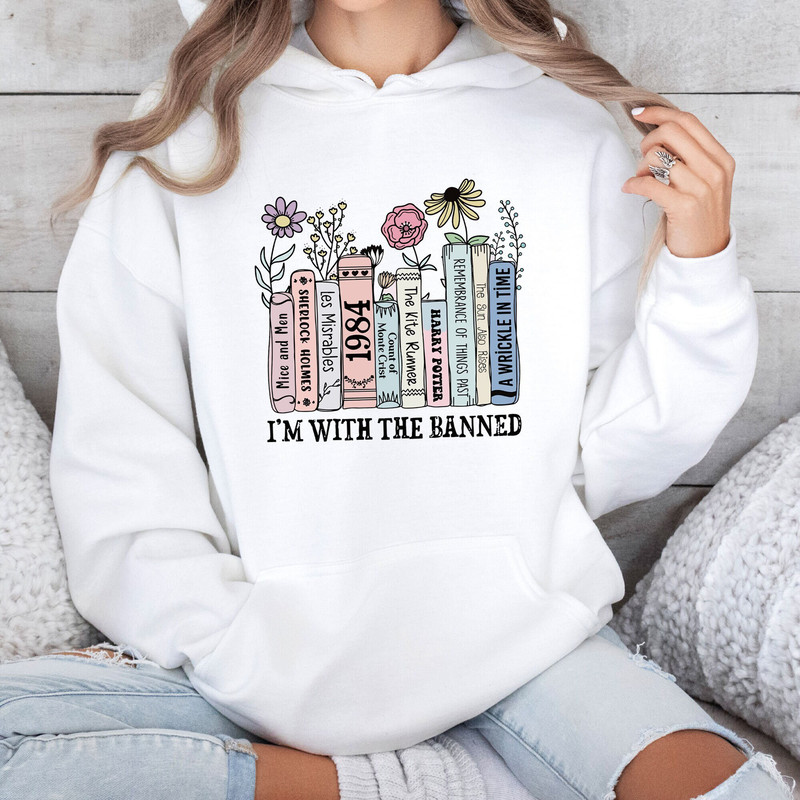 Im With The Banned Sweatshirt, Banned Books Shirt, Reading Teacher Sweatshirt, Book Lover Gift, Bookish Tee, Librarian Gift, School Sweater 1.jpg