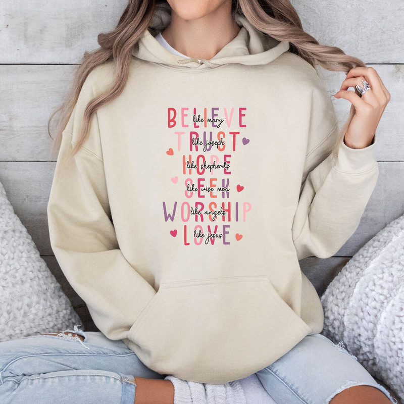 Retro Christian Valentine Shirt, Love Like Jesus Valentines Day Sweater, Love Hearts Tee, Believe Like Mary Shirt, Religious Valentine Gift.jpg