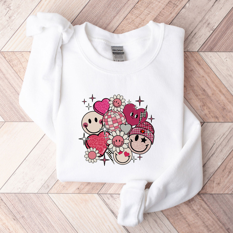 Smile Face Collage Distressed Valentine Sweatshirt, Smile Face Shirt, Retro Smile Face Shirt, Valentine Shirt, Valentine's Day Gifts, 777.jpg