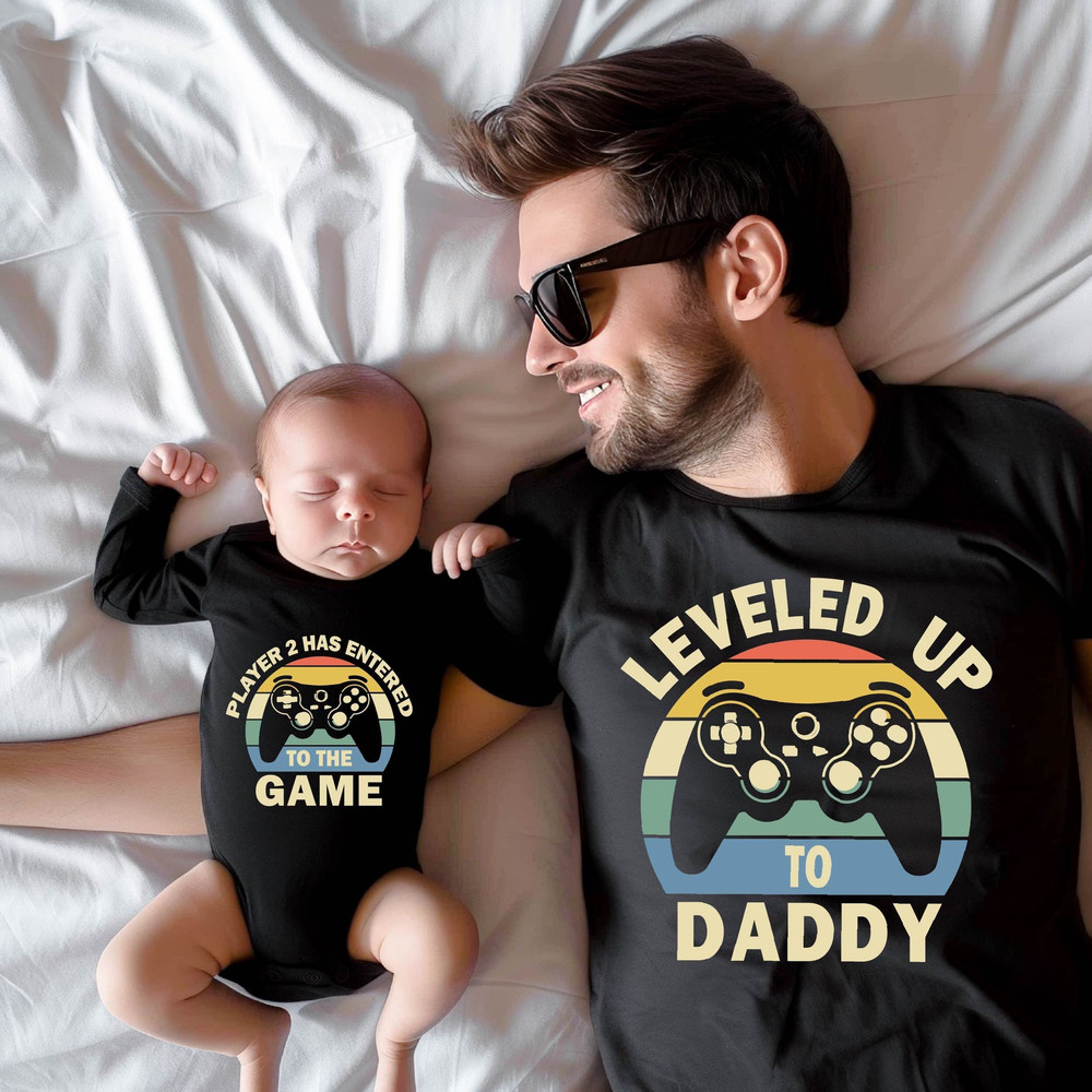 Leveled Up to Daddy Player 2 Has Entered the Game Shirt, Matching Dad Shirt, New Father Gift, Father's Day, Gift For Husband, Gamer Dad Gift.jpg