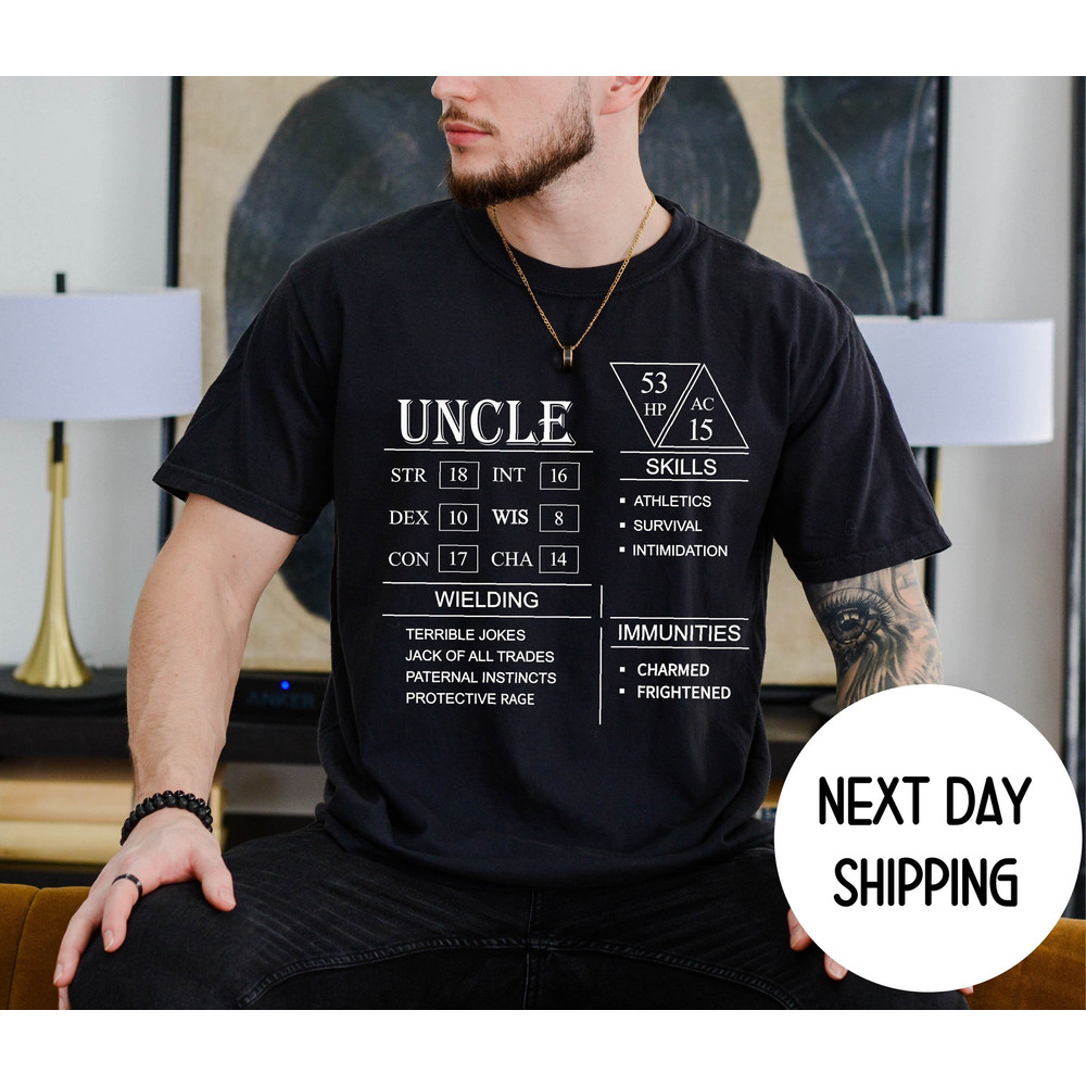 Uncle Character Sheet Shirt, Role Playing Game Shirt, Dungeons and Dragons Shirt, Dungeon Master Gift, DND Uncle Shirt, Christmas Gift.jpg