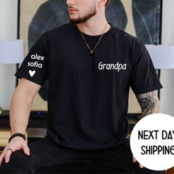 fathers day gift for grandpa, personalize grandpa shirt with grandkids names on sleeve, papa tshirt, new grandpa gi