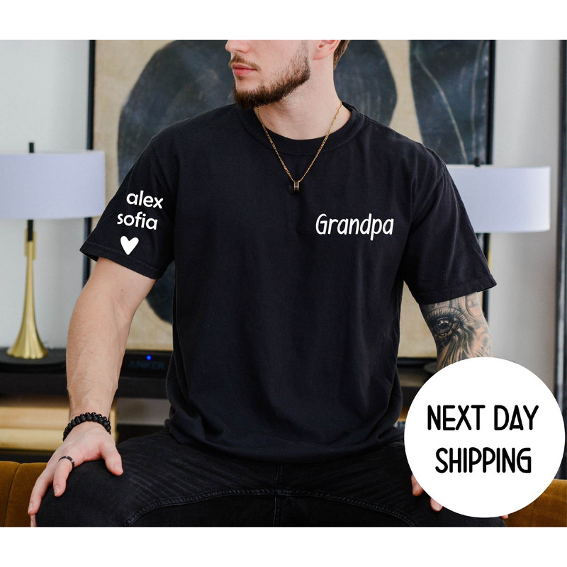 Fathers Day Gift for Grandpa, Personalize Grandpa shirt with Grandkids Names on Sleeve, Papa Tshirt, New Grandpa Gift.jpg