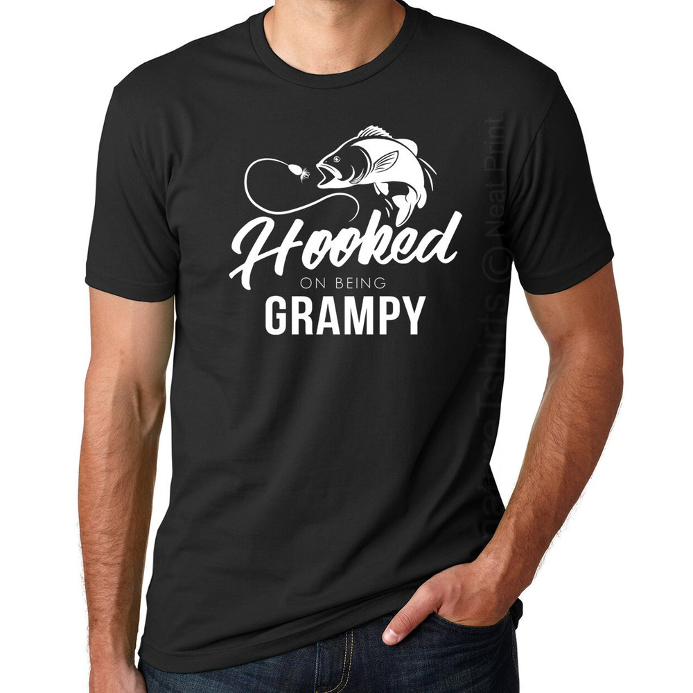 Hooked on Being Grampy T shirt. Fishing T Shirt. Fishing Mens Tee shirt, Funny Father's Day Shirt. Christmas Gifts. Custom Gift Idea..jpg