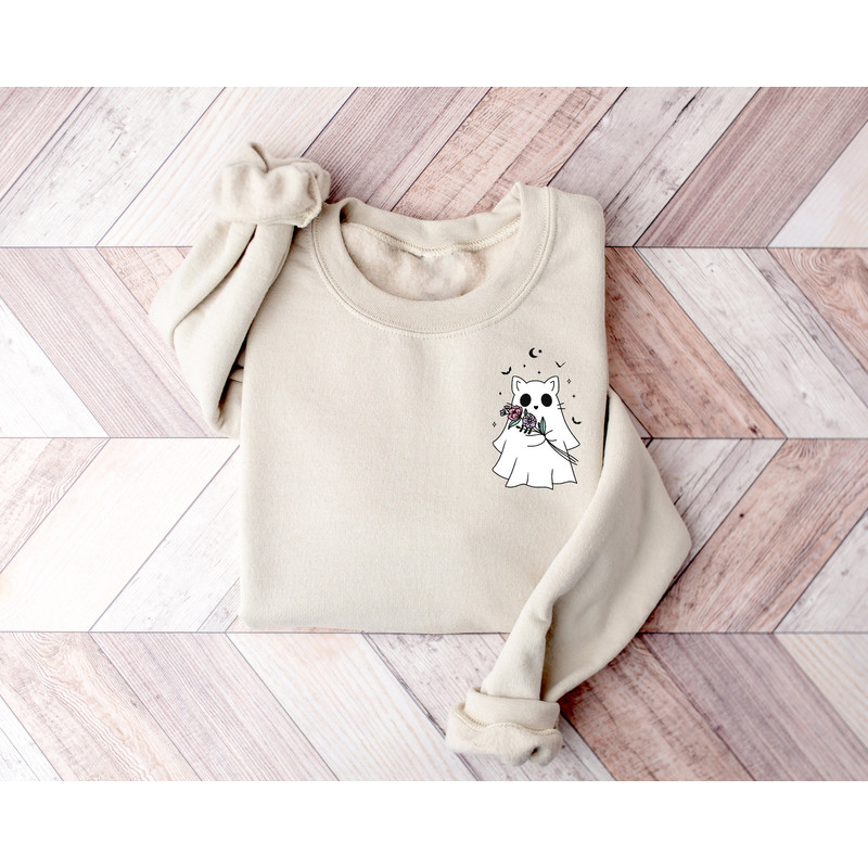 Flower Ghost Cat Pocket Size Sweatshirt, Halloween Cat Shirt, Cute Halloween Cat Sweatshirt, Halloween Shirt,Halloween Ghost Shirt,Cat Lover.jpg