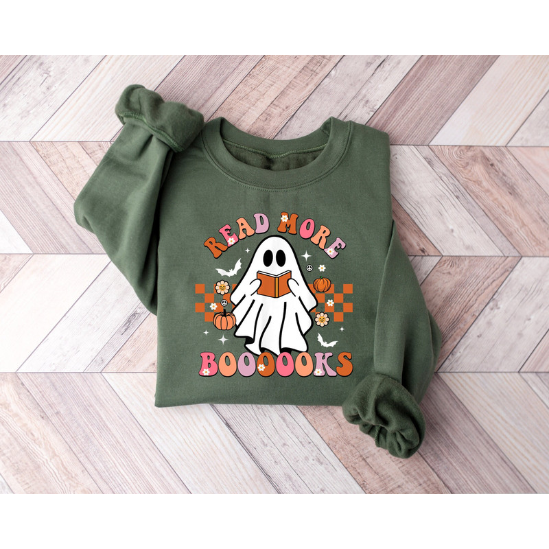 Funny Halloween Read More Books Cute Boo Read a Book Sweatshirt, Spooky Teacher Ghost Shirt, Teacher Teams Shirt, Read More Books Shirt.jpg