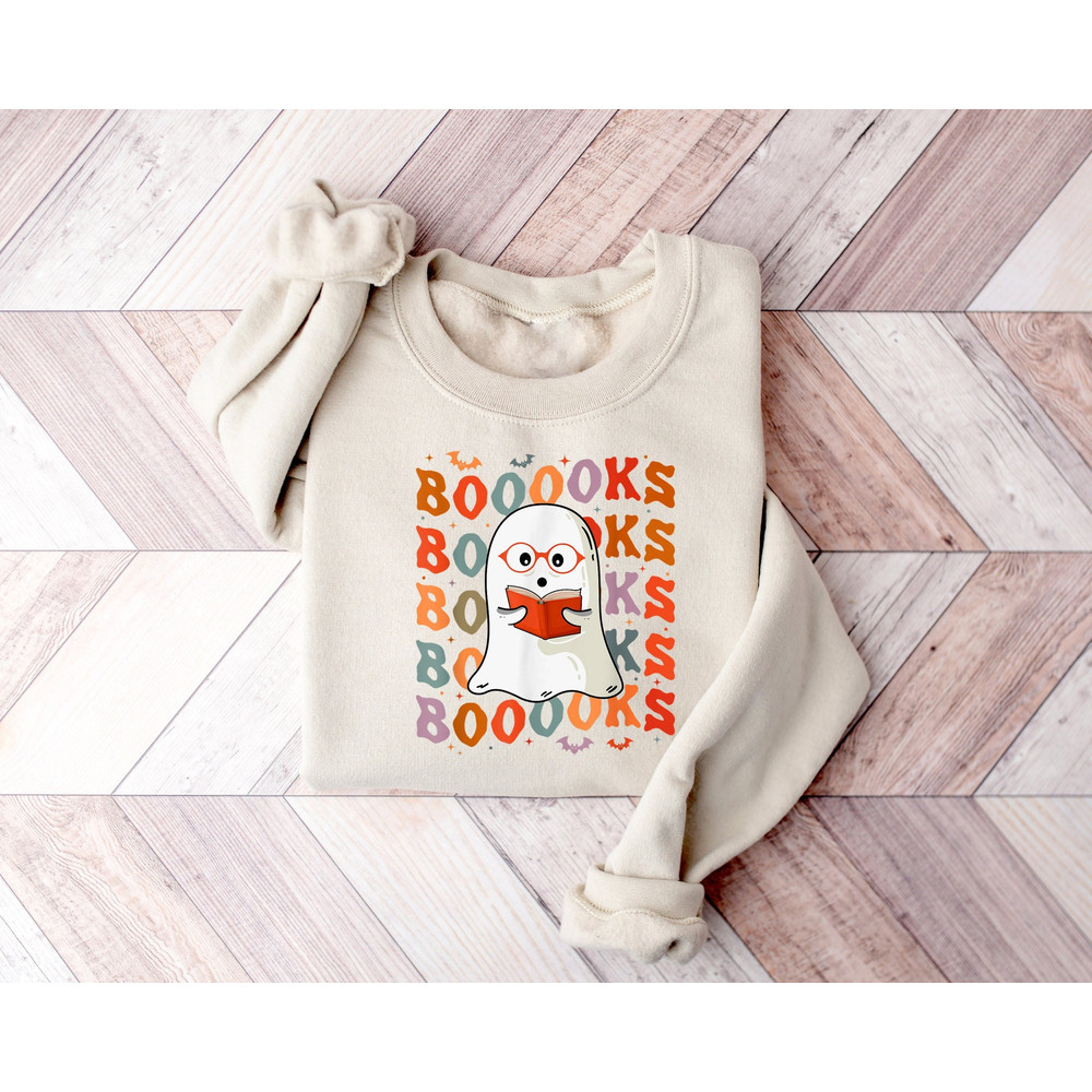 Ghost Books Halloween Sweatshirt, Halloween Teacher Shirt, Spooky Teacher Ghost Shirt, Book Lover Tshirt, Cute Fall Season Reading Shirt.jpg