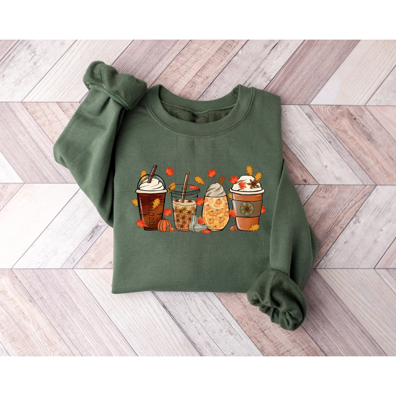 Halloween Fall Coffee Sweater, Cute Halloween Pumpkin Sweatshirt, Coffee Lover Shirt, Coffee Lover Gift, Halloween Pumpkin Latte Drink Cup.jpg