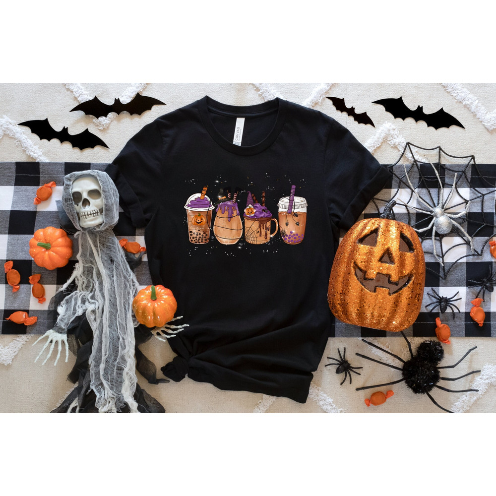 Halloween Snack Coffee Shirt, Vintage Fall Season Sweatshirt, Halloween Carnival Drink Shirt, Pumpkin Spice Latte Drink Cup, Fall Coffee Tee.jpg