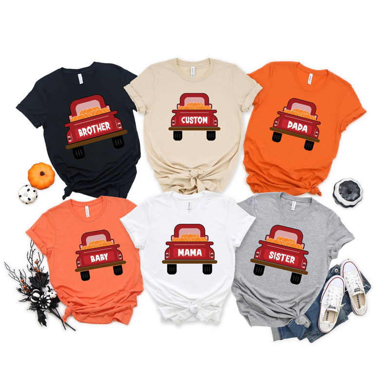 Personalized Red Truck Halloween Pumpkin Family Shirts, Halloween Sweatshirt, Halloween Family Matching Shirt, Halloween Pumpkin Shirt.jpg