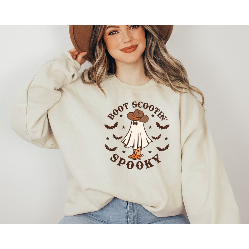 Boot Scootin Spooky Sweatshirt, Cute Spooky Sweatshirt, Halloween Gift, Halloween Sweatshirt,Cowboy Ghost Shirt,Western Halloween Sweatshirt.jpg
