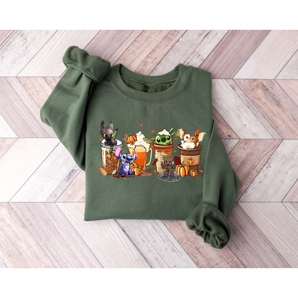 Disney Characters Halloween Sweatshirt, Halloween Coffee Shirt, Disney Halloween Coffee Sweatshirt, Disney Halloween Stitch Coffee Shirt.jpg