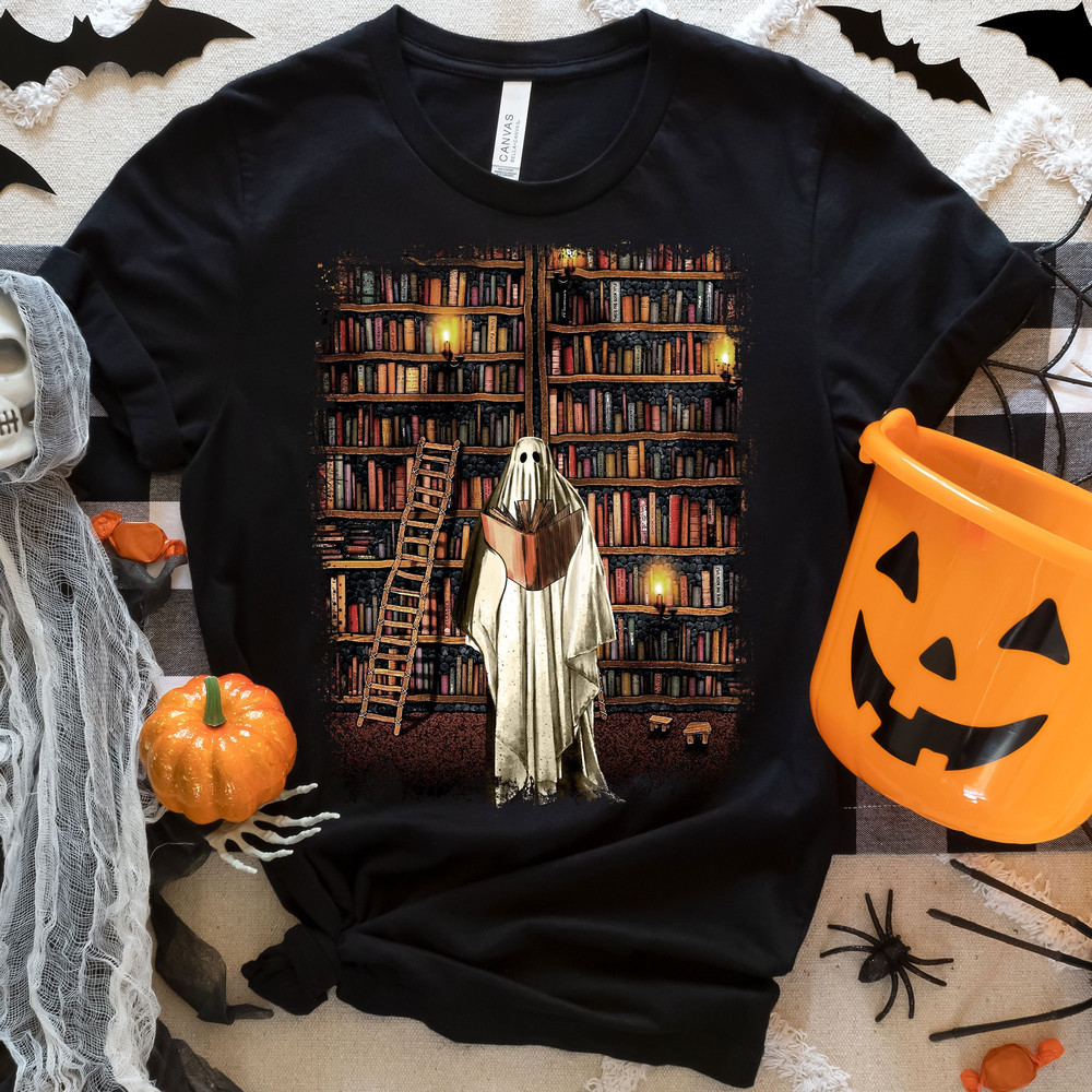 Cute Ghost Reading Book Halloween Tshirt, Fall Reading Book Sweatshirt, Cute Book Worm Ghost Tee, Spooky Season Party Gifts, Funny Gifts.jpg