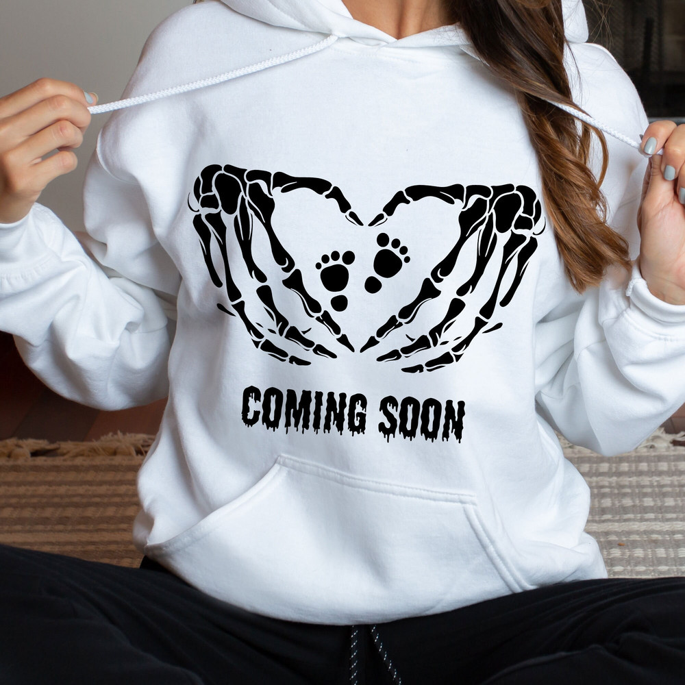 Funny Pregnancy Announcement Tshirt, Halloween Maternity Sweatshirt, Fall New Mom Gifts, Party Unique Gifts, Skeleton Hands Style Tshirt.jpg