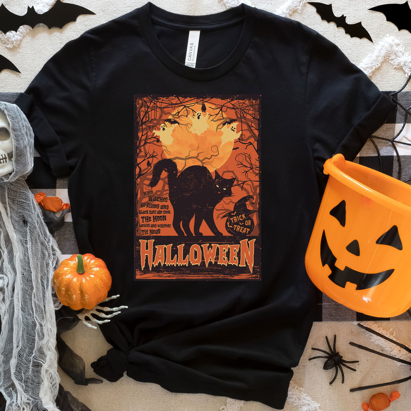 Halloween Black Cats Tshirt, Fall Halloween Spooky Cat Sweatshirt, Cute Witch Hat Tee, Spooky Season Party Gifts, Scare Halloween Gifts.jpg